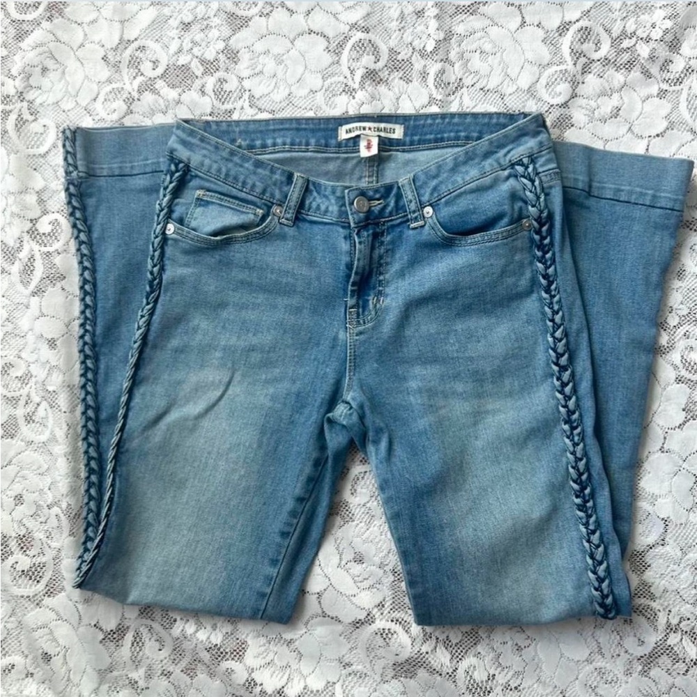 Y2K Braided Mid-rise Light Wash Bootcut Flare Leg Jeans